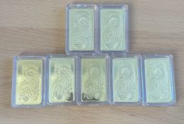 Seven 1oz Fine Gold Bar Replica Collectibles Non Bullion NOT REAL GOLD. Good Condition. All