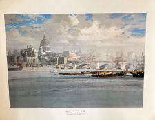 Roland Hilder 23x30 Colour print Titled 'The City of London from the Thames' . Good Condition. All