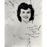 Deanna Durbin Signed 10x8 inch Black and White Photo. Signed in black ink. Dedicated. Good