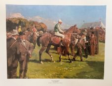 Sir Alfred Munnings 28x23 Colour Print Titled 'At Hethersett Races' . Good Condition. All autographs