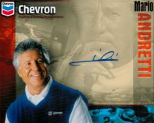 Motor Racing Mario Andretti signed 10 x 8 inch colour Chevron promo photo. . Good Condition. All