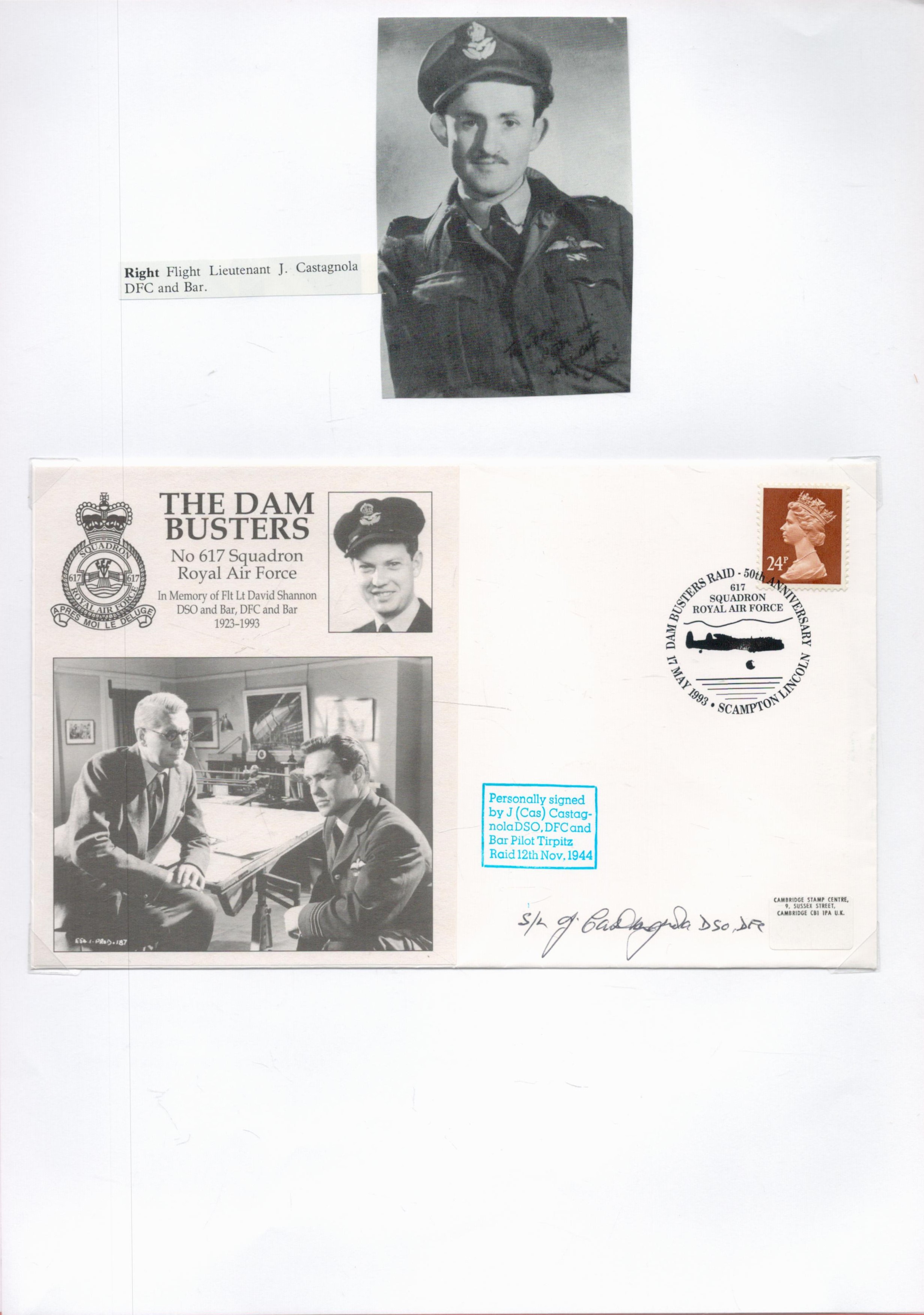 Squadron Leader James Castagnola DSO DFC and Bar Signed The Dam Busters FDC. British Stamp with 17