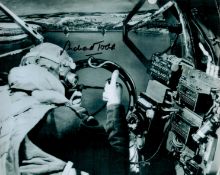 Richard Todd Signed 10x8 inch Black and White Photo showing Todd in Aircraft During Filming. Good