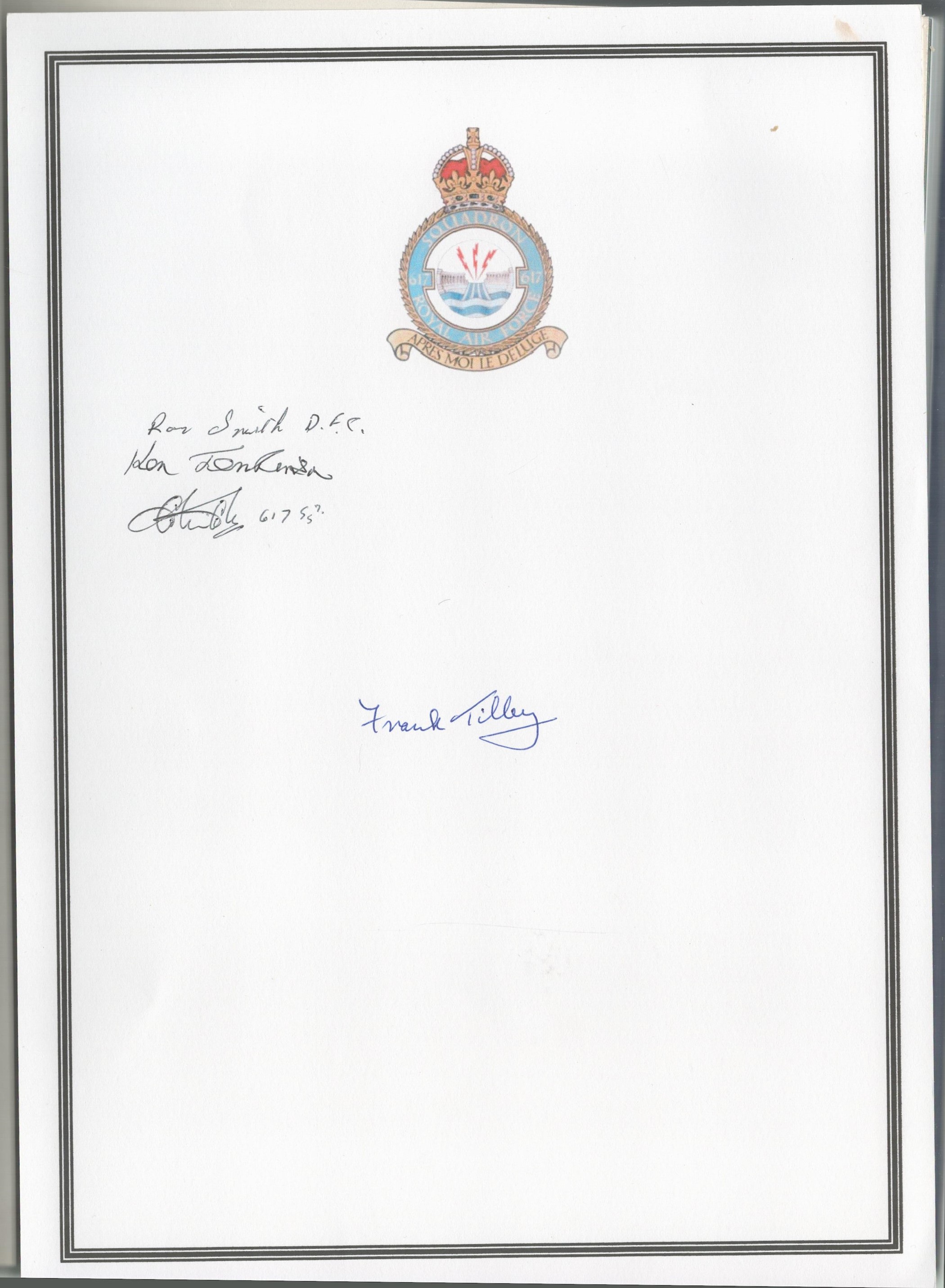 Dambusters Colin Cole, Frank Tilley, Ron Smith and Ken Jenkinson Signed RAF Bookplate loosely - Image 2 of 3