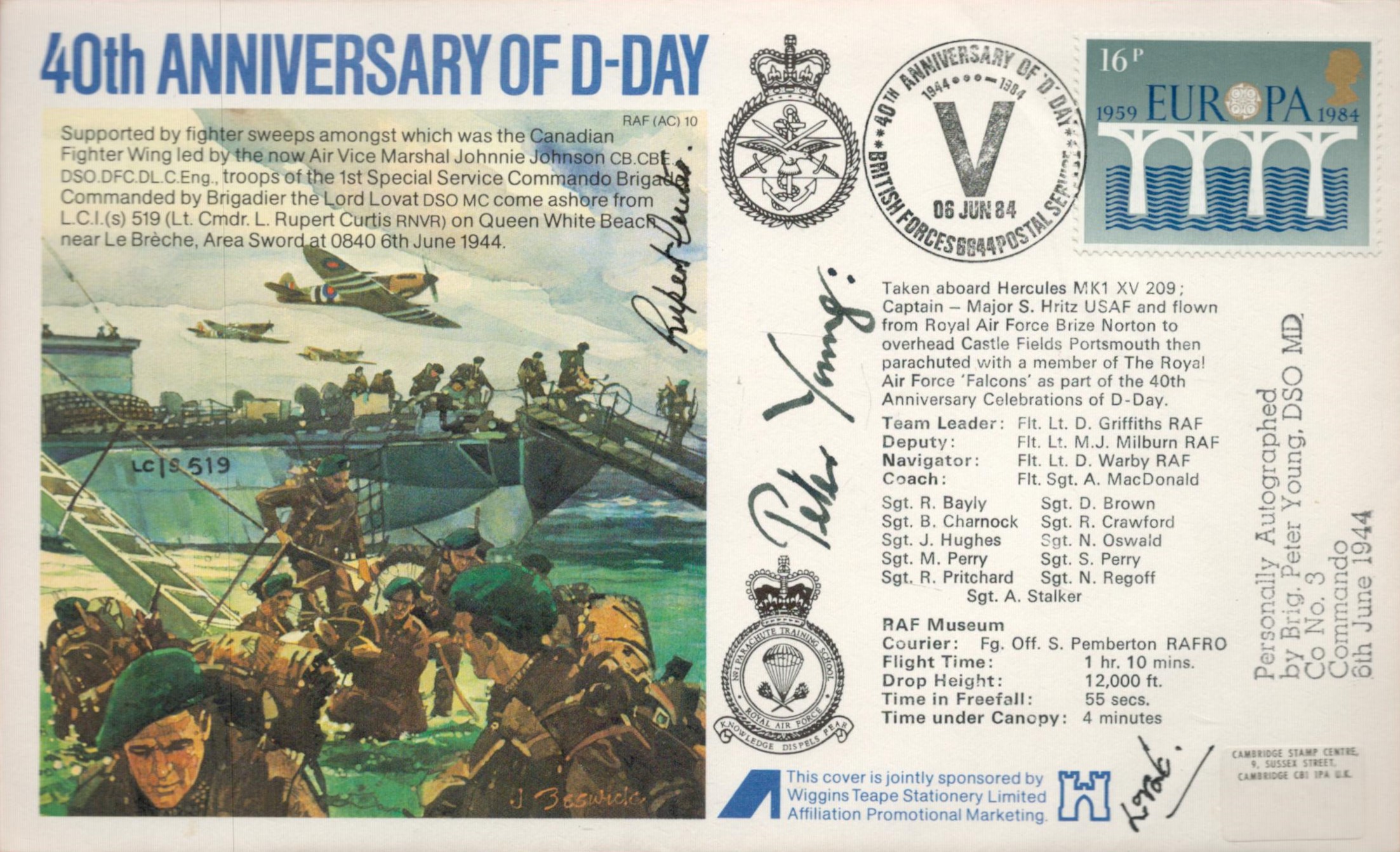 Simon Fraser, 15th Lord Lovat, Brigadier Peter Young and Rupert Curtis Signed 40th Anniversary of