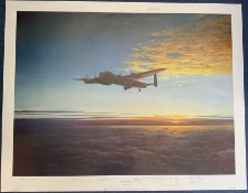 World War Two print 25x33 titled Long Night Ahead by the artist Gerald Coulson signed by 10 bomber
