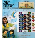 9 Signed 50th anniversary D-Day Stamp Sheet attached to Benhams Card. Signatures include Last