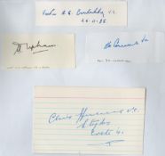 4 Victoria Cross Winners Signed Signature Cards Attached to A4 White Paper. Signatures are Clive