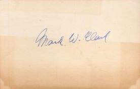 US 4 Star General Mark W. Clark Signed Signature Card in blue ink. United States Army officer who