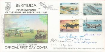 Bermuda Signed by 5 WW11 Flight Pilots and Crew Full Set of 75th Anniv RAF Stamps First Day Cover