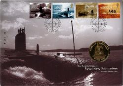 One Hundred Years od Royal Navy Submarines Philatelic Medallic Cover by Royal Mint. 4 British