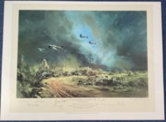 WW2 Multi Signed Frank Wootton Colour Print titled Rocket Firing Typhoons at the Falaise Gap,