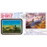 7 Signed D-Day Fifty Years on FDC. Signed by Alec Hall, Bernard Maybey and others. Guernsey Stamp