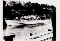 George Chandler Signed 7x5 black and white photo of his boat on Omaha BeachAll autographs come