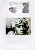 Tuskegee Airman Gene Derricotte Signed Signature Card With Photo Attached to A4 White PaperAll