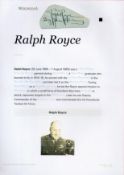 US Army General Ralph Royce Signed Autograph Album Page Cutting. Signed in blue inkAll autographs