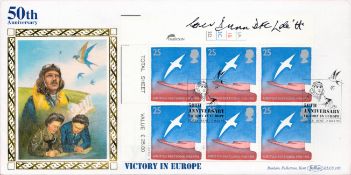 Geo Dunn Signed 50th Anniversary Victory in Europe Benhams Silk Cachet FDC. United Nations £25