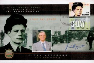 D-Day Veteran Paddy Byrne Signed D-Day FDC. The Gambia Stamp and PostmarkAll autographs come with