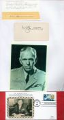 US Army George C Marshall Signed Signature Card in blue ink. Black and white photo also included