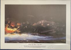 WW2 Multi-Signed Print Handley Page Halifax S Sugar W1048 by Chris Golds approx size 17 x 25
