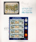 D-Day 50th Anniversary of Operation Overlord Mint Stamp Sheet, Attached to D-Day Card with silk