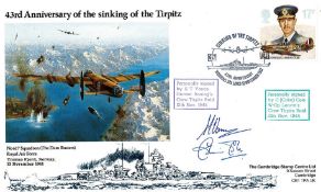 WW2 Colin Cole and S T Vance Signed 43rd Anniv of Sinking Tirpitz FDC. 53 of 150. British Stamp with