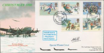 WW2 Flt Lt Allan Hill DFC Signed Xmas 1990 Special Flown Cover. Image Shows Avro Lancaster B1. 67 of