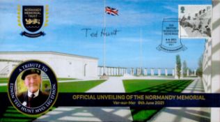 Ted Hunt Signed Official Unveiling of the Normandy Memorial FDC. British Stamp and PostmarkAll