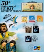 Tim Elkington and 2 others Signed 50th Anniversary of VE-Day in Europe Benhams Card with Stamps