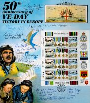 11 Signed 50th anniversary D-Day Stamp Sheet attached to Benhams Card. Signatures include Geo