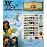 11 Signed 50th anniversary D-Day Stamp Sheet attached to Benhams Card. Signatures include Geo