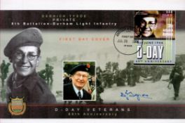 D-Day Veteran Derrick Tyson Signed D-Day FDC. Antigua and Barbuda Stamp and PostmarkAll autographs