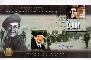 D-Day Veteran Derrick Tyson Signed D-Day FDC. Antigua and Barbuda Stamp and PostmarkAll autographs