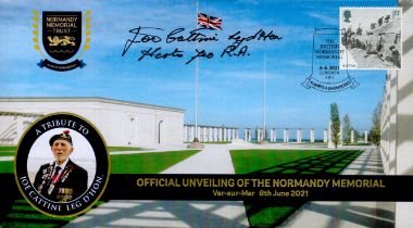 Joe Cattini Signed Official Unveiling of the Normandy Memorial FDC. British Stamp and PostmarkAll