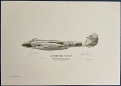 Group Captain E.M. Donaldson and Neville Duke Signed Robert Finch Colour Print Titled Gloster Meteor