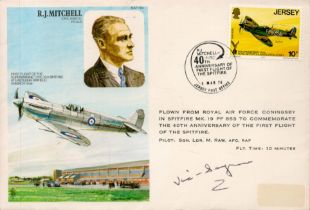 Vic Seymour Signed R.J. Mitchell FDC. Seymour shot down last German plane in ww2. Jersey Stamp and