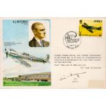 Vic Seymour Signed R.J. Mitchell FDC. Seymour shot down last German plane in ww2. Jersey Stamp and