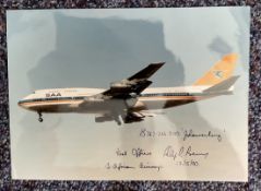 South African Airways Pilot Signed 10x8 inch Colour Photo of Boeing 747. Signed in Black ink on 12/