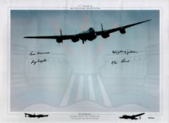 4 Dambusters Signed 16 x 12 inch Colour Lancaster Print. Signatures in Black Marker are Les Munro,