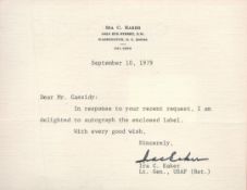 Lt Gen Ira C. Eaker Signed Short TLS Dated September 10th 1979 on Personalised PaperAll autographs