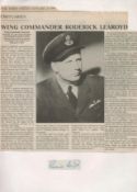 Wg Cdr Rod Learoyd VC Signed Signature Cutting Attached to A4 Sheet of Paper With Newspaper Clipping