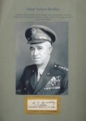 US Army General Omar N Bradley Signed Signature Piece, With Black and White Photo, Attached to A4