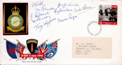 9 Signed D-Day 6th June FDC. Signed by Mike Henry, Norman Payne, Roy Brookes and others. D-Day Stamp