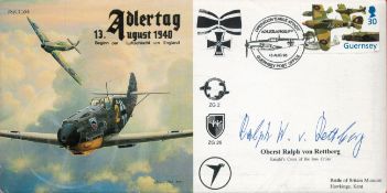 Oberst Ralph Von Rettberg Signed Aldertag 13th August 1940 First Day Cover. Guernsey Stamp and