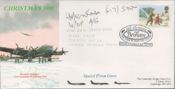 WW2 F/O Ken Jenkinson Signed Xmas 1990 Special Flown Cover. Image Shows Avro Lancaster B1. Flown