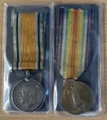 WW1 Pair Of War Medals Awarded To PTE P.H.A. Audrain (29192). Medals are British War Medal and