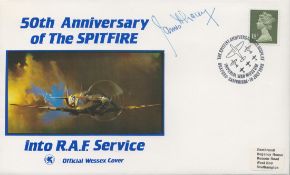 WW2 RAF James Lacey DFM Signed 50th Anniversary of Spitfire into RAF Service FDC. Official Wessex