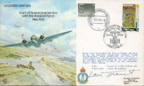 Group Captain Len Trent, VC, DFC Signed Lockheed Ventura First Day Cover with Jersey Stamp and