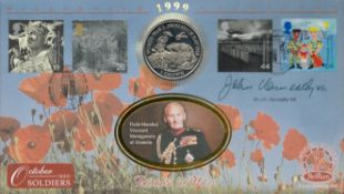 John Kenneally VC Signed Britain At War Coin FDC. British Stamps with Two 5-10-99 PostmarkAll