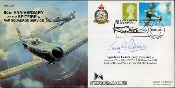 WW2 RAF Sqn Ldr Tony Pickering Signed 60th Anniv of the Spitfire in RAF Service FDC. 95 of 250